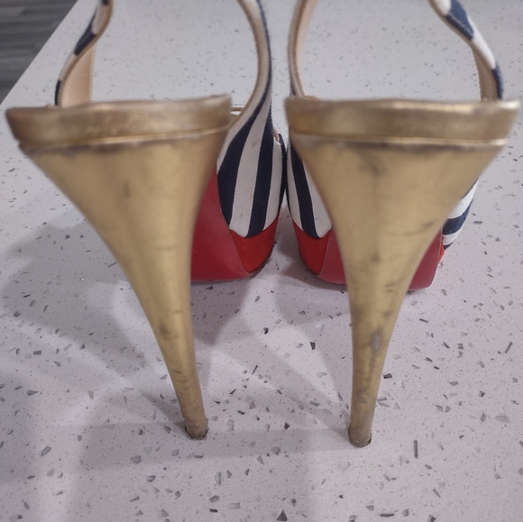 Christian Louboutin Spike Accents Canvas Slingback PumpsWomen's Size: 7 | US7 - Picture 5 of 7